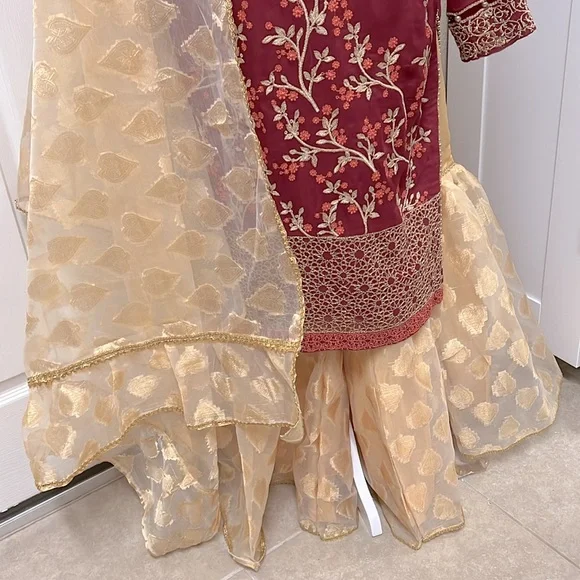 New Pakistani Indian Ethnic shalwar kameez burgundy color with beautiful  #351 - Picture 3 of 15